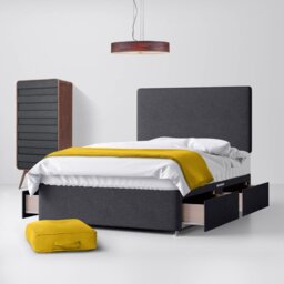 King Size - Divan Bed and Cornell Plain Headboard - Dark Grey - Charcoal - Fabric - 5ft - Happy Beds - thumbnail 3