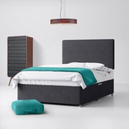 King Size - Divan Bed and Cornell Plain Headboard - Dark Grey - Charcoal - Fabric - 5ft - Happy Beds