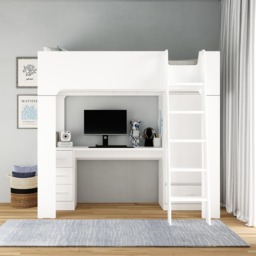 Eden - Single - High Sleeper with Desk, Drawers and Wardrobe - White - Wooden - 3ft - Happy Beds - thumbnail 2