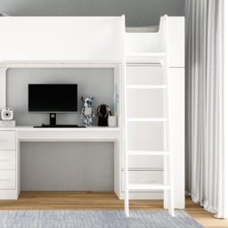 Eden - Single - High Sleeper with Desk, Drawers and Wardrobe - White - Wooden - 3ft - Happy Beds - thumbnail 5