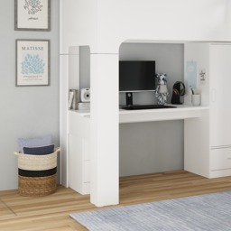 Eden - Single - High Sleeper with Desk, Drawers and Wardrobe - White - Wooden - 3ft - Happy Beds - thumbnail 4