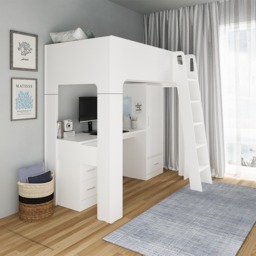 Eden - Single - High Sleeper with Desk, Drawers and Wardrobe - White - Wooden - 3ft - Happy Beds - thumbnail 3