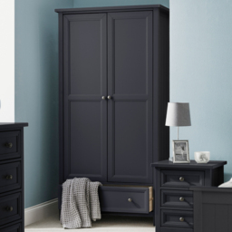 Maine - 2 Door Combination Wardrobe - Dark Grey - Wooden - Happy Beds - thumbnail 1