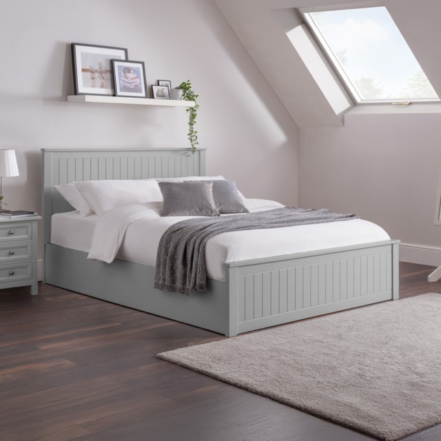Maine - Double - Ottoman Storage Bed - Light Grey - Wooden - 4ft6 - Happy Beds