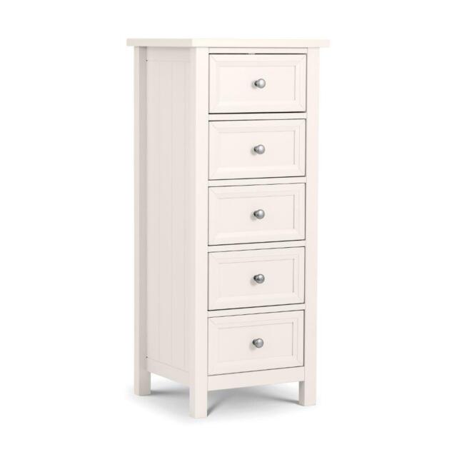 Maine - 5 Drawer Tall Chest - White - Wooden - Happy Beds - image 1