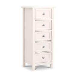 Maine - 5 Drawer Tall Chest - White - Wooden - Happy Beds