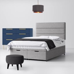 Small Double - Divan Bed and Cornell Lined Headboard - Light Grey - Fabric - 4ft - Happy Beds - thumbnail 5