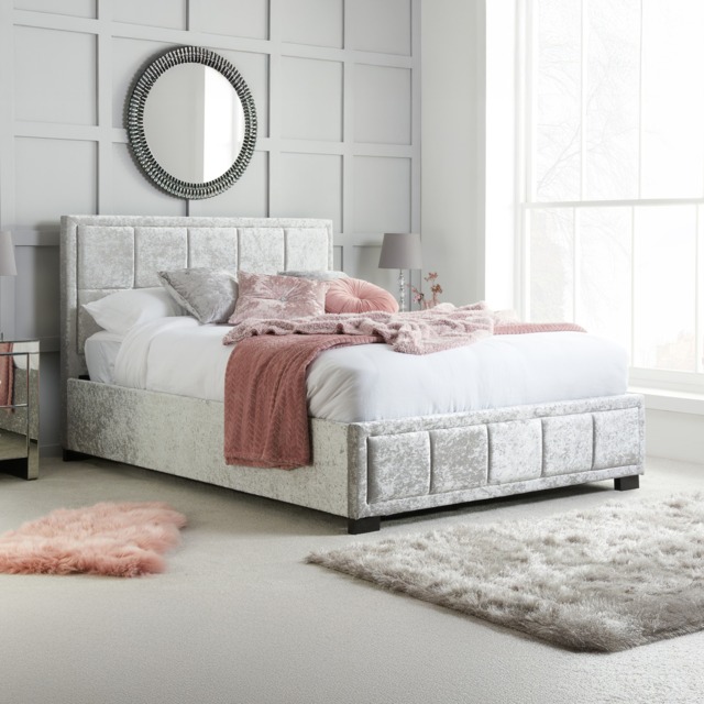 Hannover - Small Double -Light Grey - Velvet - 4ft - Happy Beds - image 1