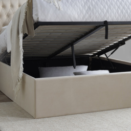 Warwick – Double – Ottoman Storage Bed – Oatmeal – Velvet – 4ft6 - Happy Beds - thumbnail 8