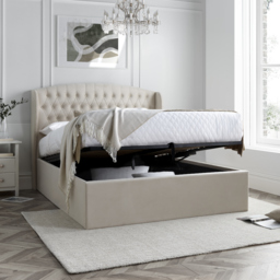 Warwick – Double – Ottoman Storage Bed – Oatmeal – Velvet – 4ft6 - Happy Beds - thumbnail 4