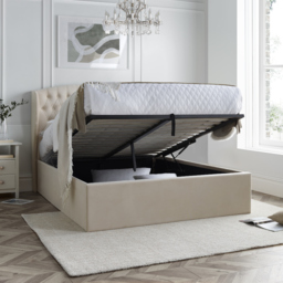 Warwick – Double – Ottoman Storage Bed – Oatmeal – Velvet – 4ft6 - Happy Beds - thumbnail 5