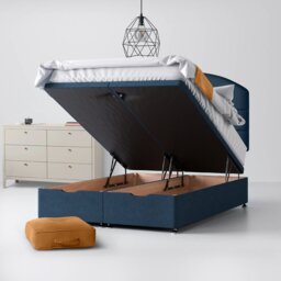 Double - Divan Bed and Dudley Lined Headboard - Dark Blue - Fabric - 4ft6 - Happy Beds - thumbnail 5