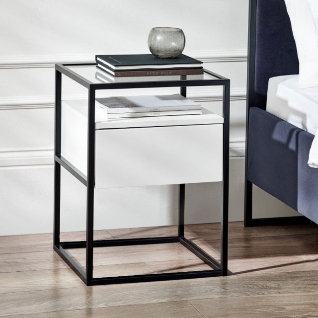 Universal - 1 Drawer Bedside Table - White/Black - Wooden/Metal - image 1