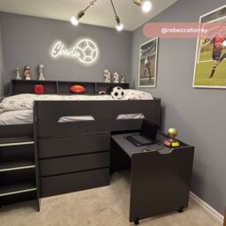 Jupiter - Single - Kids Mid Sleeper Bed - Cabin Bed - Desk and Storage - Dark Grey - 3ft - Happy Beds - thumbnail 2