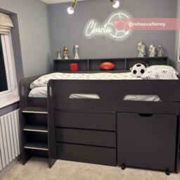 Jupiter - Single - Kids Mid Sleeper Bed - Cabin Bed - Desk and Storage - Dark Grey - 3ft - Happy Beds - thumbnail 3