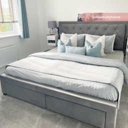Woodbury - Super King Size - 4-Drawer Storage Bed - Grey - Velvet - 6ft - Happy Beds - thumbnail 2