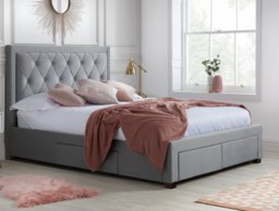 Woodbury - Super King Size - 4-Drawer Storage Bed - Grey - Velvet - 6ft - Happy Beds - thumbnail 3