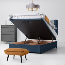 Small Single - Divan Bed and Cornell Lined Headboard - Dark Blue - Fabric - 2ft6 - Happy Beds - thumbnail 5