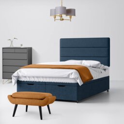 Small Single - Divan Bed and Cornell Lined Headboard - Dark Blue - Fabric - 2ft6 - Happy Beds - thumbnail 4