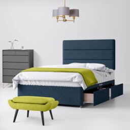 Small Single - Divan Bed and Cornell Lined Headboard - Dark Blue - Fabric - 2ft6 - Happy Beds - thumbnail 2