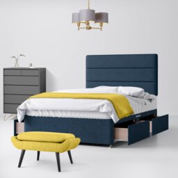 Small Single - Divan Bed and Cornell Lined Headboard - Dark Blue - Fabric - 2ft6 - Happy Beds - thumbnail 3
