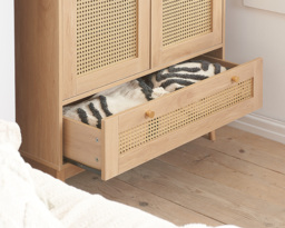 Croxley - 2 Door 1 Drawer Wardrobe - Oak - Rattan - Wooden - Happy Beds - thumbnail 2