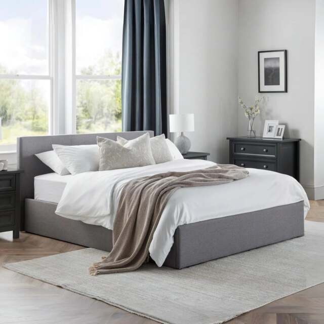 Rialto - King Size - Ottoman Bed - Grey - Fabric - 5ft - Happy Beds