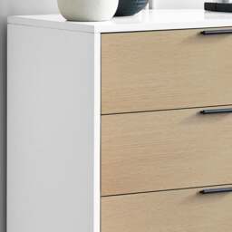 Alba – 4-Drawer Wide Chest of Drawers – White and Oak – Lacquered MDF - Happy Beds - thumbnail 2