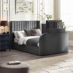 Clara – King Size – Side-Lift Ottoman TV Bed – Dark Grey – Fabric – 5ft - Happy Beds