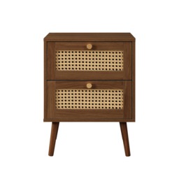 Croxley - 2 Drawer Bedside Table - Walnut - Rattan - Wooden - Happy Beds - thumbnail 6