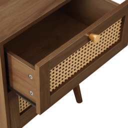 Croxley - 2 Drawer Bedside Table - Walnut - Rattan - Wooden - Happy Beds - thumbnail 5