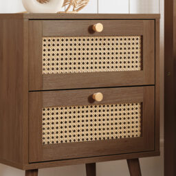 Croxley - 2 Drawer Bedside Table - Walnut - Rattan - Wooden - Happy Beds - thumbnail 2