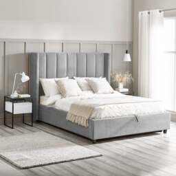 Taylor - Double - Winged Ottoman Storage Bed - Grey - Fabric - 4ft6 - thumbnail 1