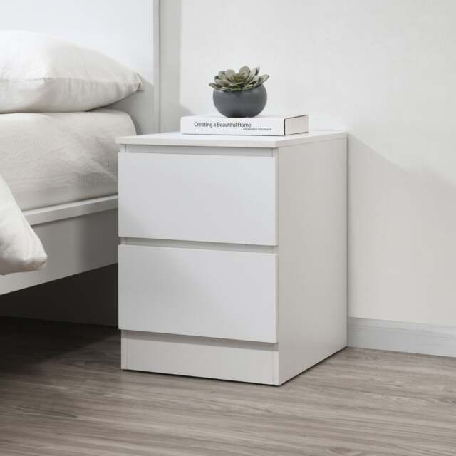 Oslo - 2 Drawer Bedside Table - White - Wooden - Happy Beds - image 1