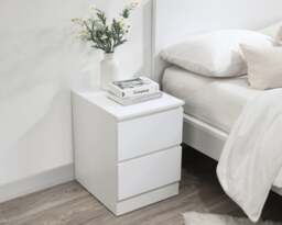 Oslo - 2 Drawer Bedside Table - White - Wooden - Happy Beds - thumbnail 4