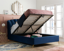 Lottie - King Size - Ottoman Bed Frame - Blue - Velvet - 5FT - Happy Beds - thumbnail 2
