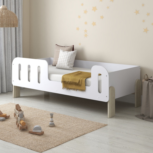 Lola - Single – Kids Bed with Side Rails – White/Pale Wood - Particleboard - 3ft - image 1