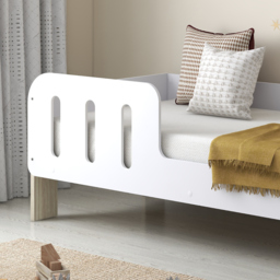 Lola - Single – Kids Bed with Side Rails – White/Pale Wood - Particleboard - 3ft - thumbnail 2