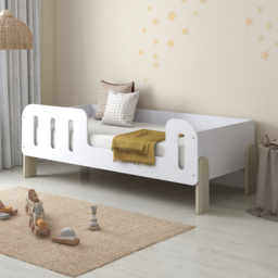 Lola - Single – Kids Bed with Side Rails – White/Pale Wood - Particleboard - 3ft - thumbnail 1