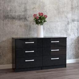 Lynx - 6 Drawer Chest - Black - Wooden - Happy Beds - thumbnail 1