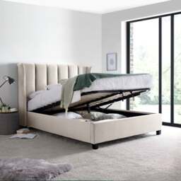 Aurora - Double Bed - Ottoman Storage - Neutral Stone - Velvet - 4ft6 - Happy Beds - thumbnail 2