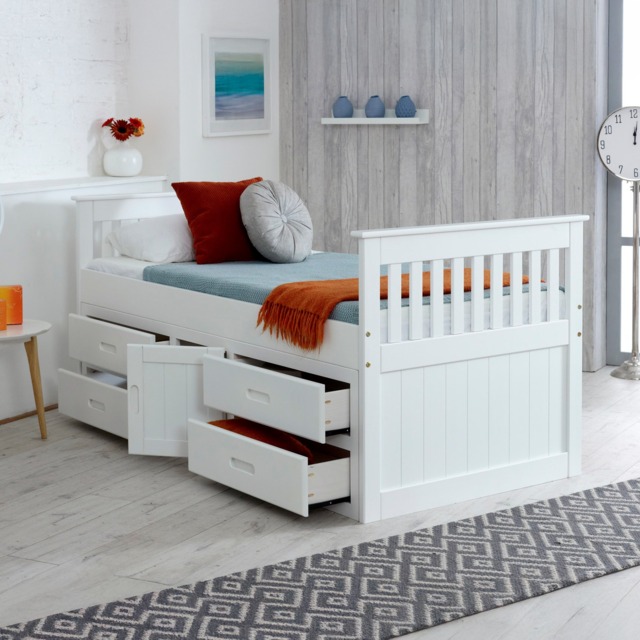Captains - Single - High Foot-End Storage Bed - White - Wooden - 3ft - Happy Beds