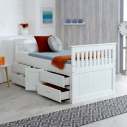 Captains - Single - High Foot-End Storage Bed - White - Wooden - 3ft - Happy Beds - thumbnail 1