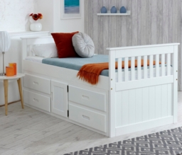 Captains - Single - High Foot-End Storage Bed - White - Wooden - 3ft - Happy Beds - thumbnail 2