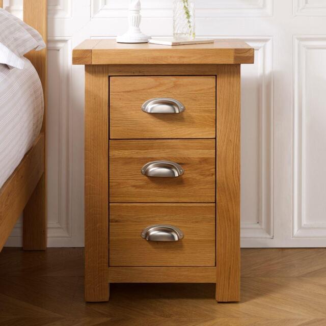 Woburn - 3 Drawer Small Bedside Table - Oak - Wooden - Happy Beds - image 1