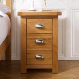 Woburn - 3 Drawer Small Bedside Table - Oak - Wooden - Happy Beds - thumbnail 1