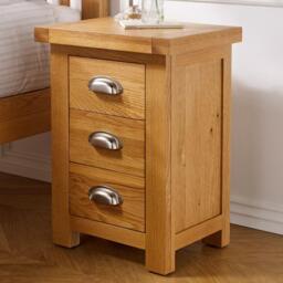 Woburn - 3 Drawer Small Bedside Table - Oak - Wooden - Happy Beds - thumbnail 2