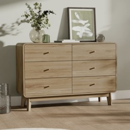 Ingrid - 6 Drawer Chest of Drawers - Light Oak - Wooden - Happy Beds