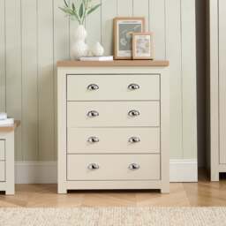 Highgate - 4 Drawer Chest - Cream/Oak - Wooden - Happy Beds - thumbnail 1