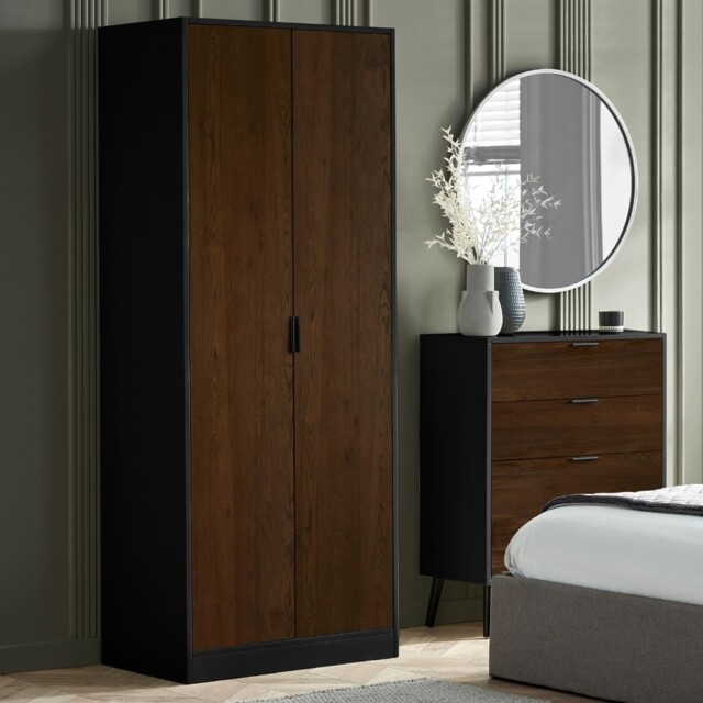 Alba – 2 Door Wardrobe – Walnut and Black – Lacquered MDF - Happy Beds - image 1